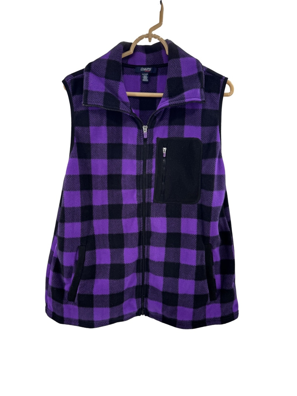 Chaps Purple and Black Buffalo Plaid Fleece Zip Vest plus outdoor fall Gorpcore - Picture 1 of 11
